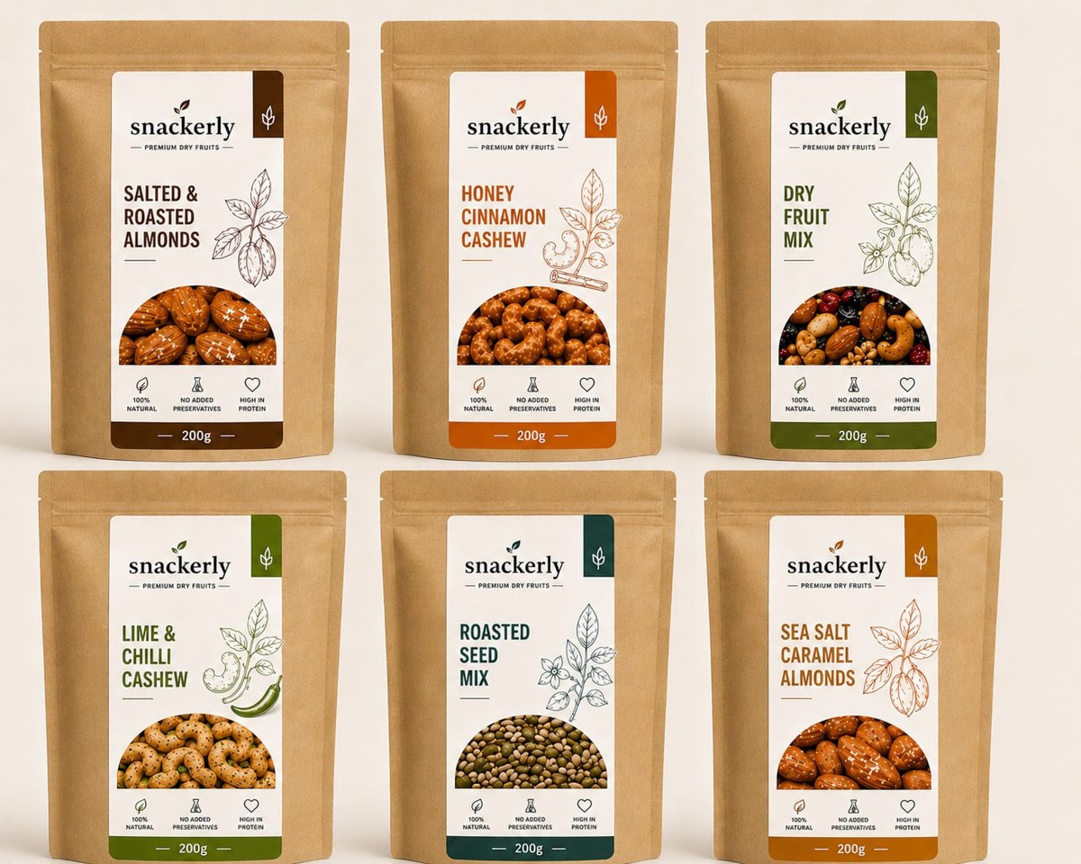 The six snackerly kraft pouches